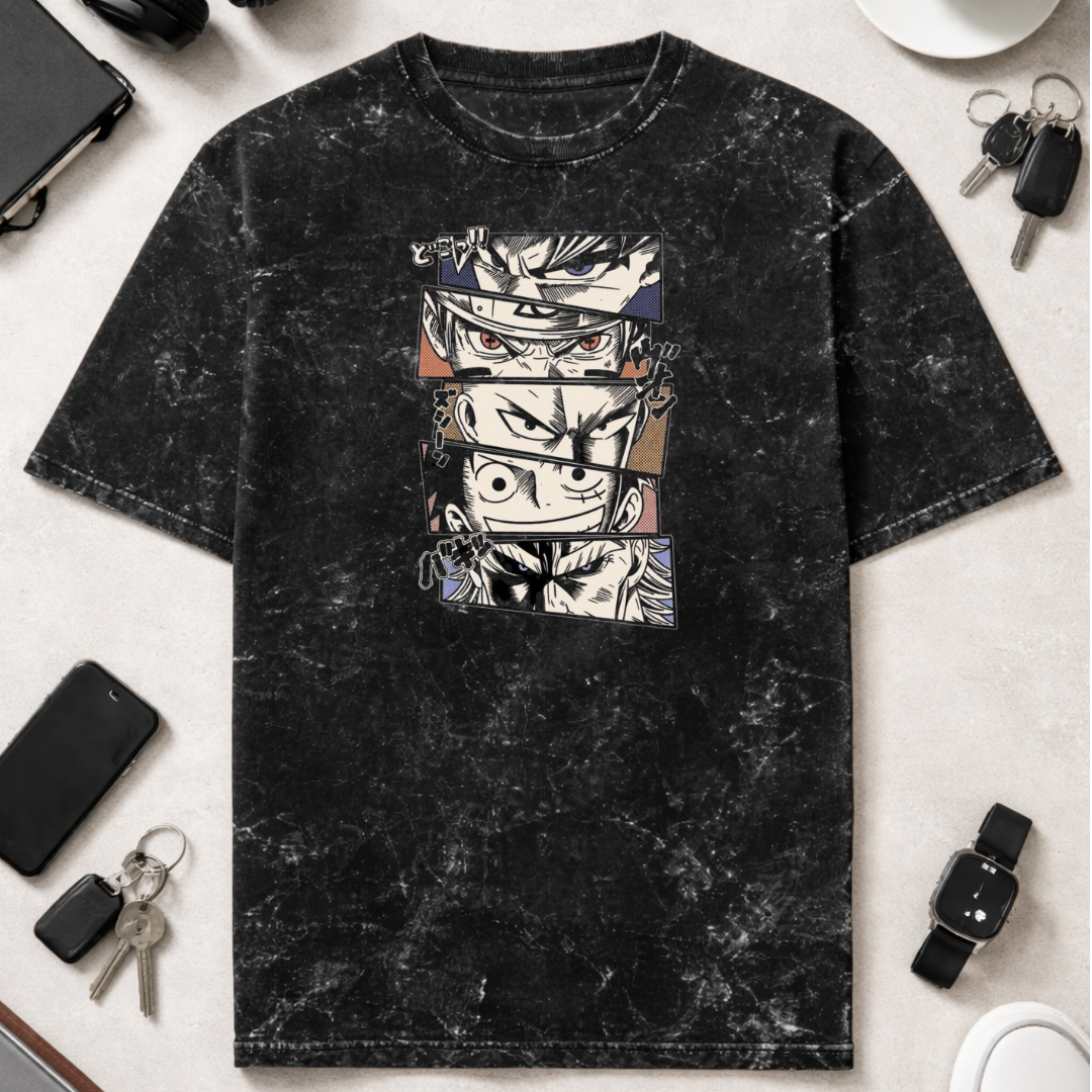 Animae Face Collage - Unisex Acid Washed Oversized Tee