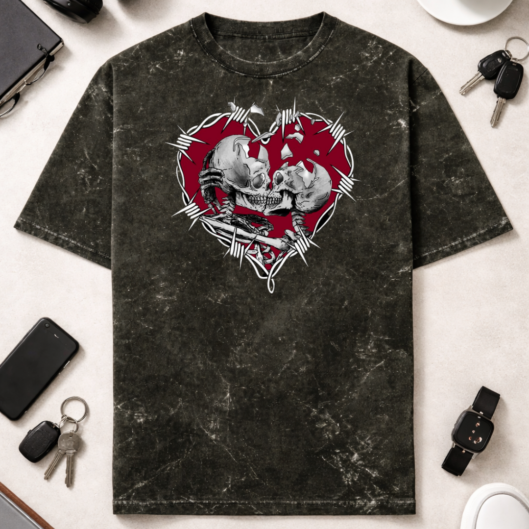 Valentines Love N Die DTF - Unisex Acid Washed Oversized Tee