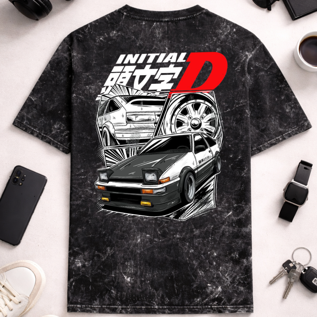 Initial D DTG - Unisex Acid Washed Oversized Tee
