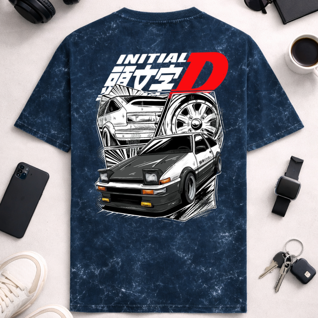 Initial D DTG - Unisex Acid Washed Oversized Tee