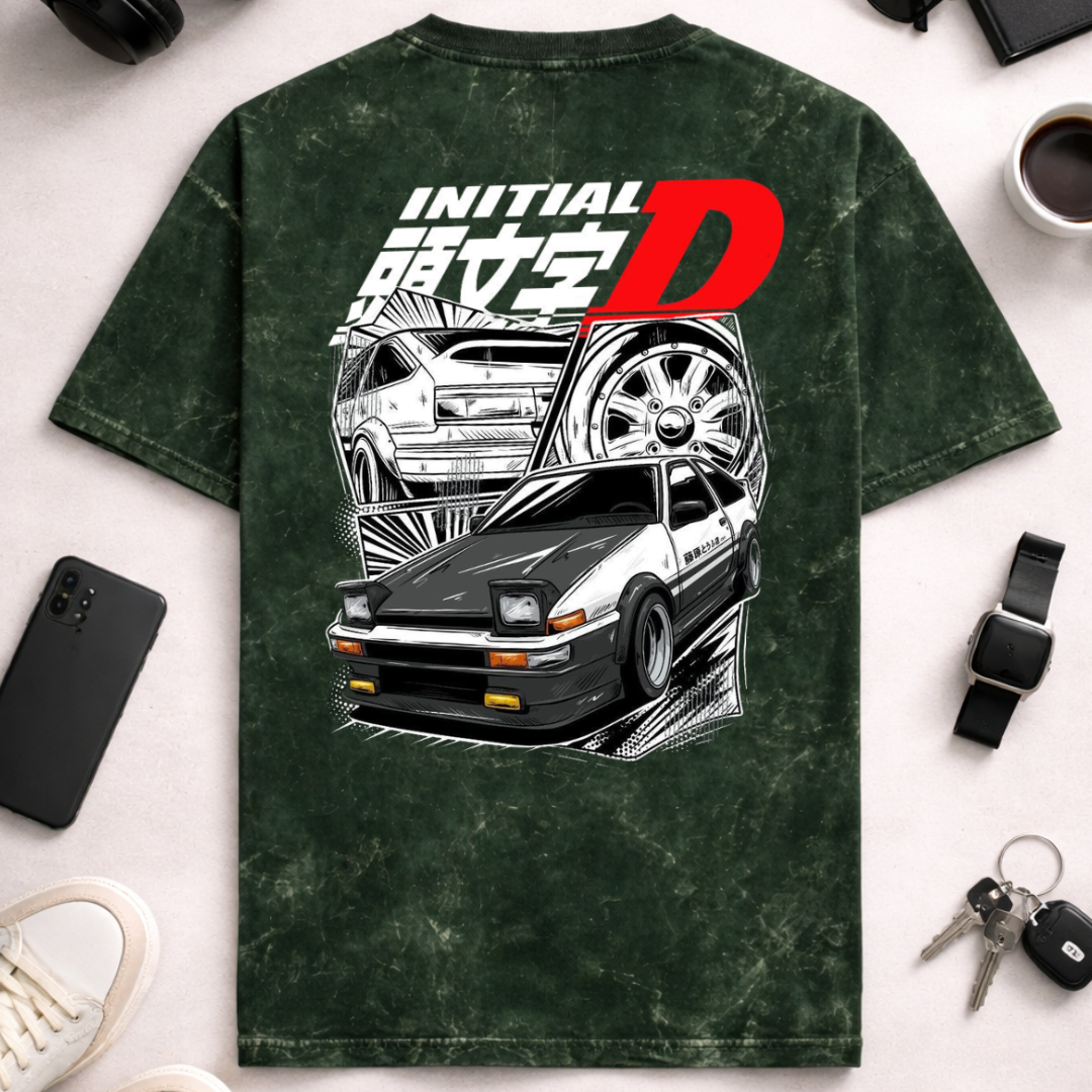 Initial D DTG - Unisex Acid Washed Oversized Tee