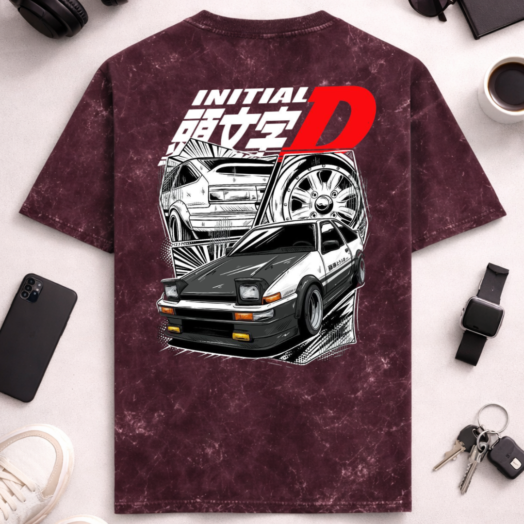 Initial D DTG - Unisex Acid Washed Oversized Tee
