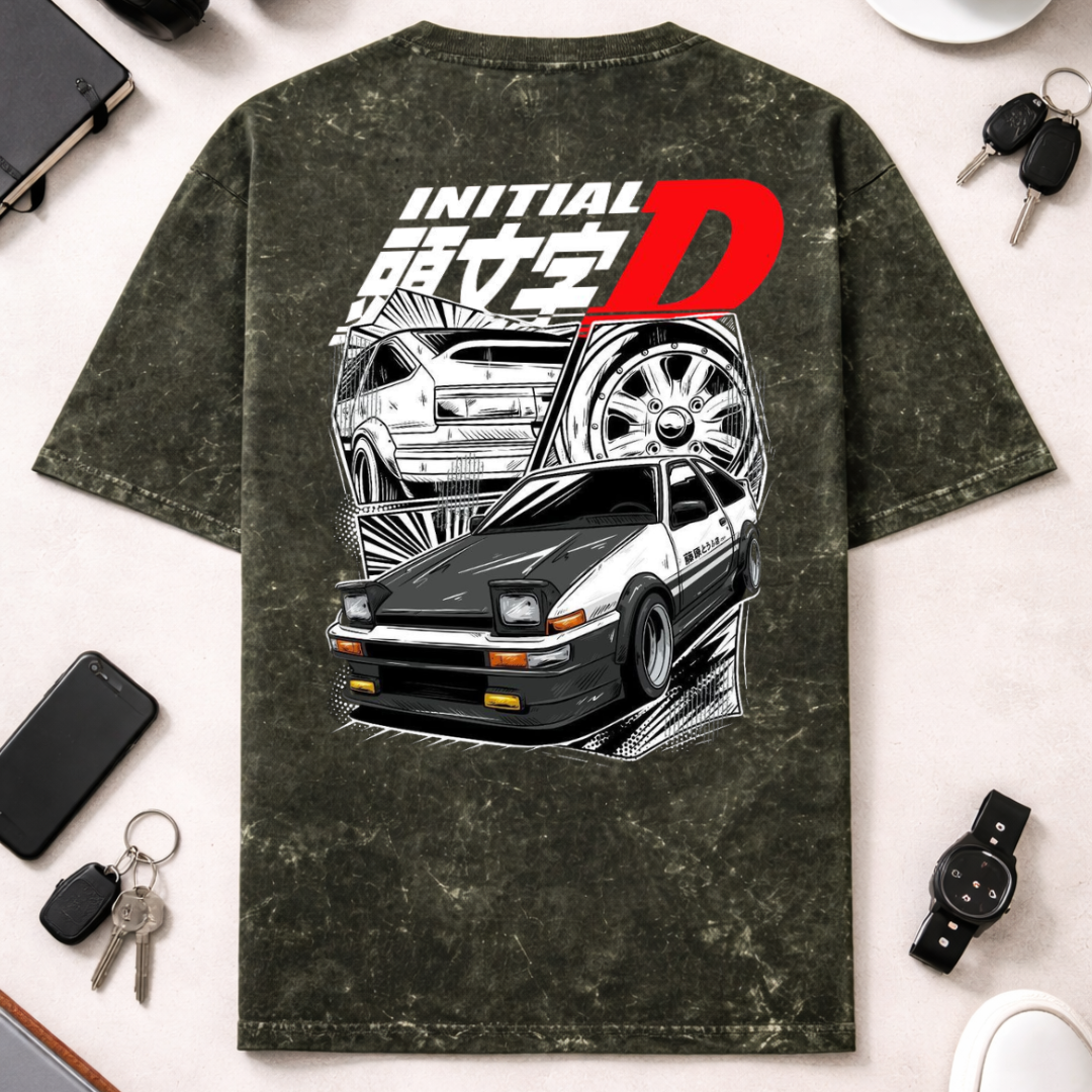 Initial D DTG - Unisex Acid Washed Oversized Tee