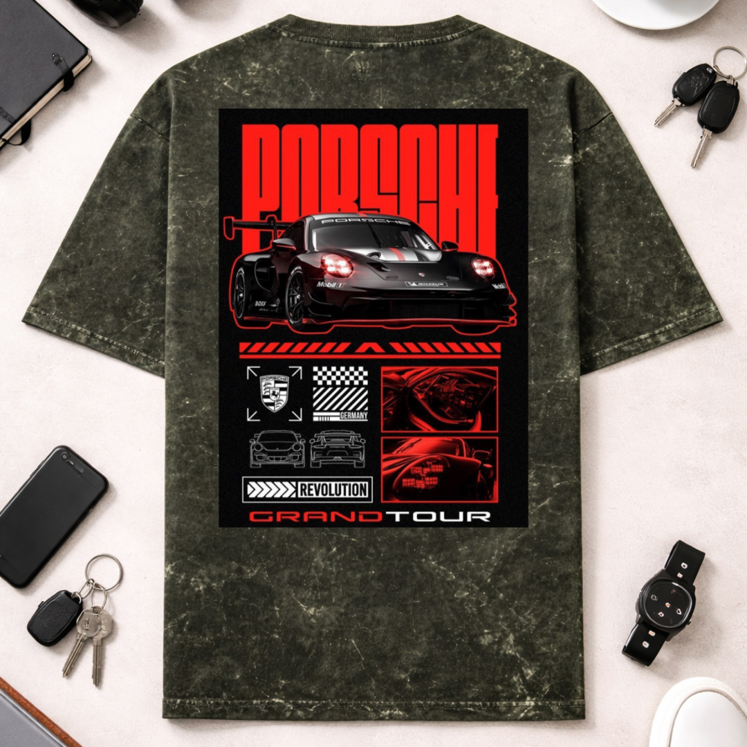 Porsche GT DTG - Unisex Acid Washed Oversized Tee