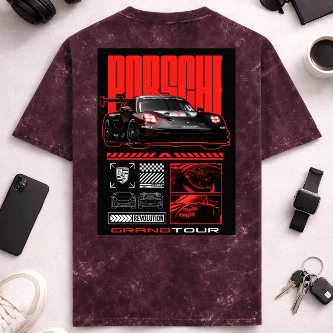 Porsche GT DTG - Unisex Acid Washed Oversized Tee