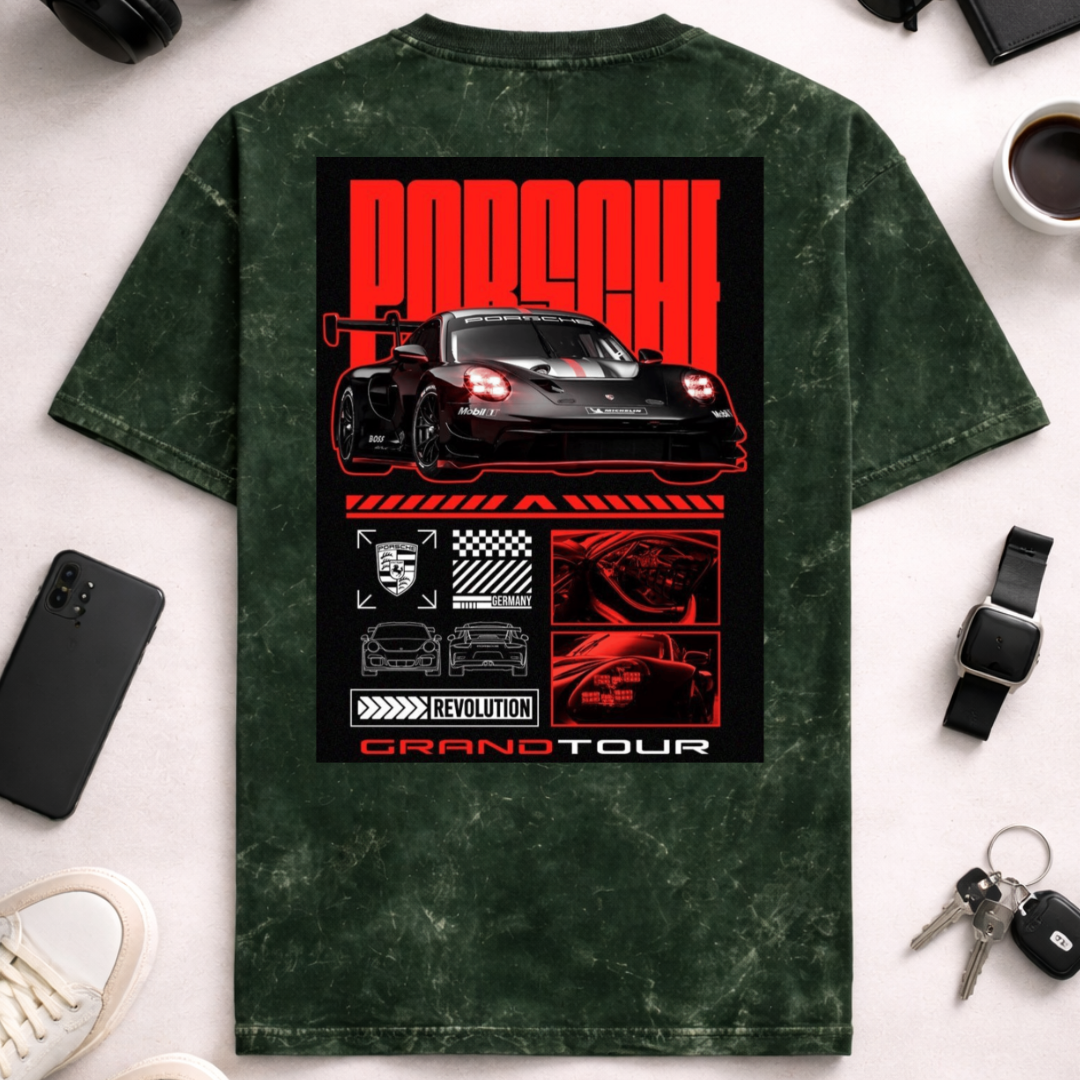 Porsche GT DTG - Unisex Acid Washed Oversized Tee