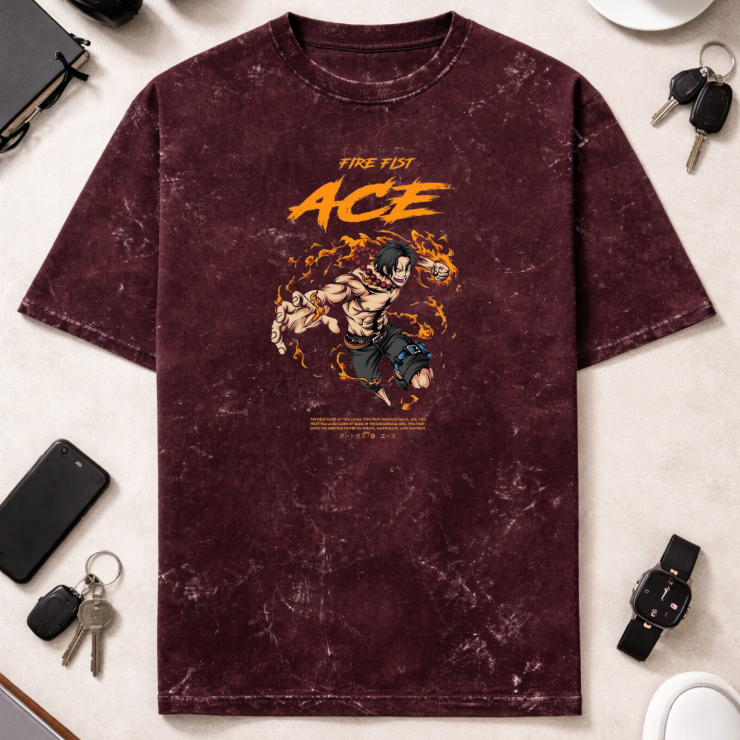 Animae Fire Fist Ace - Unisex Acid Washed Oversized Tee