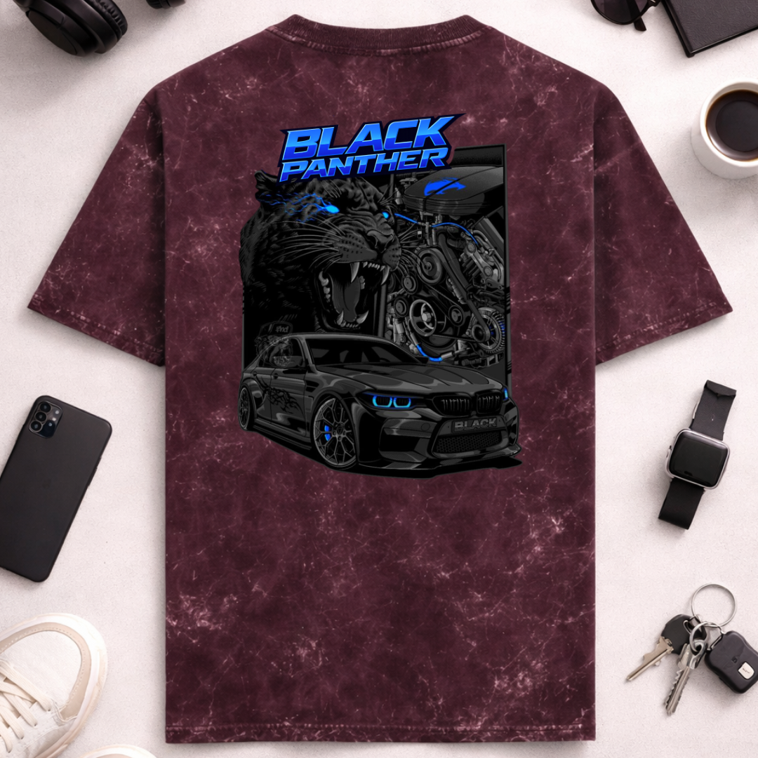 Black Panther DTG - Unisex Acid Washed Oversized Tee