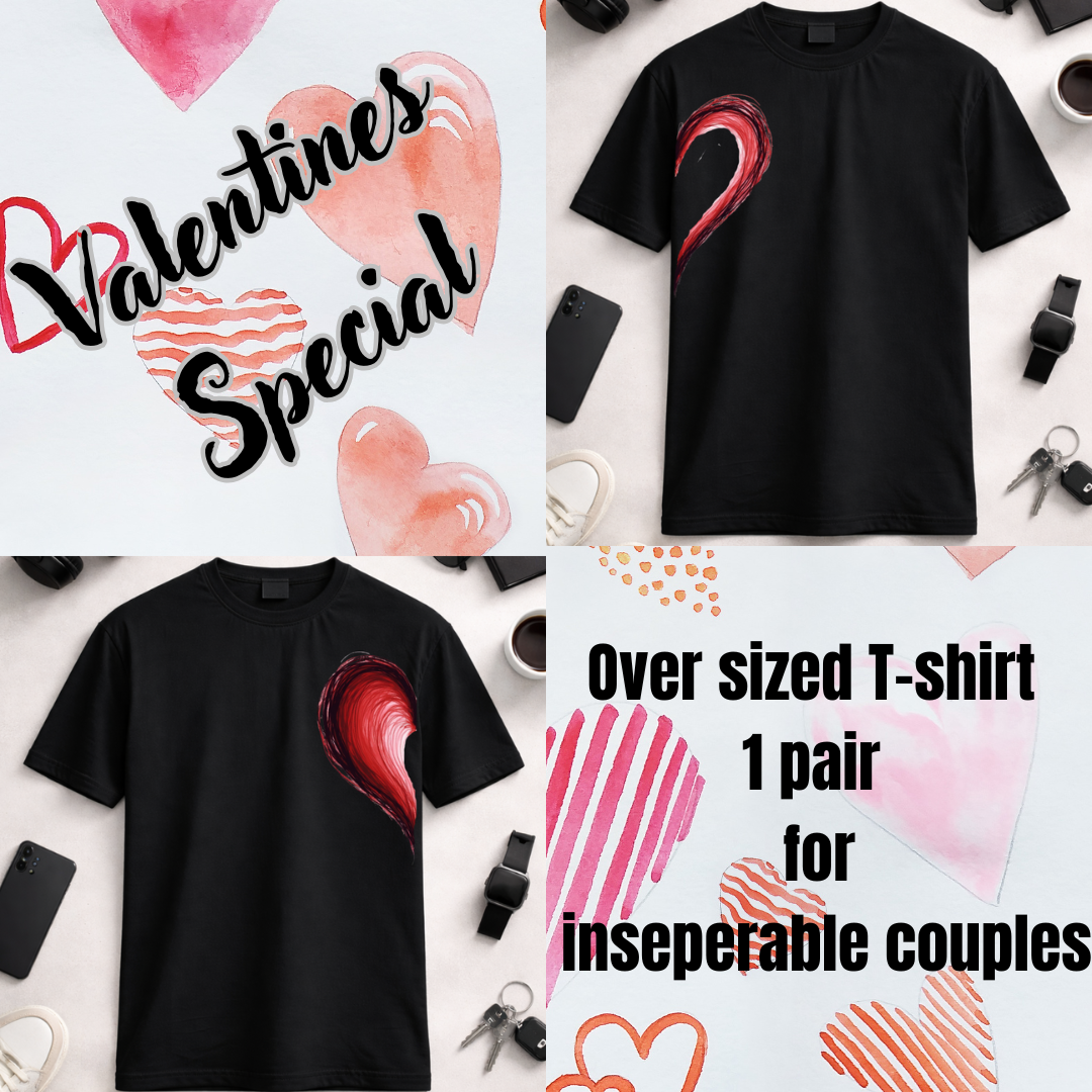 Complete My Heart - Black Unisex Oversized Classic T-shirt Pair