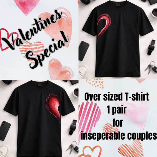 Complete My Heart - Black Unisex Oversized Classic T-shirt Pair