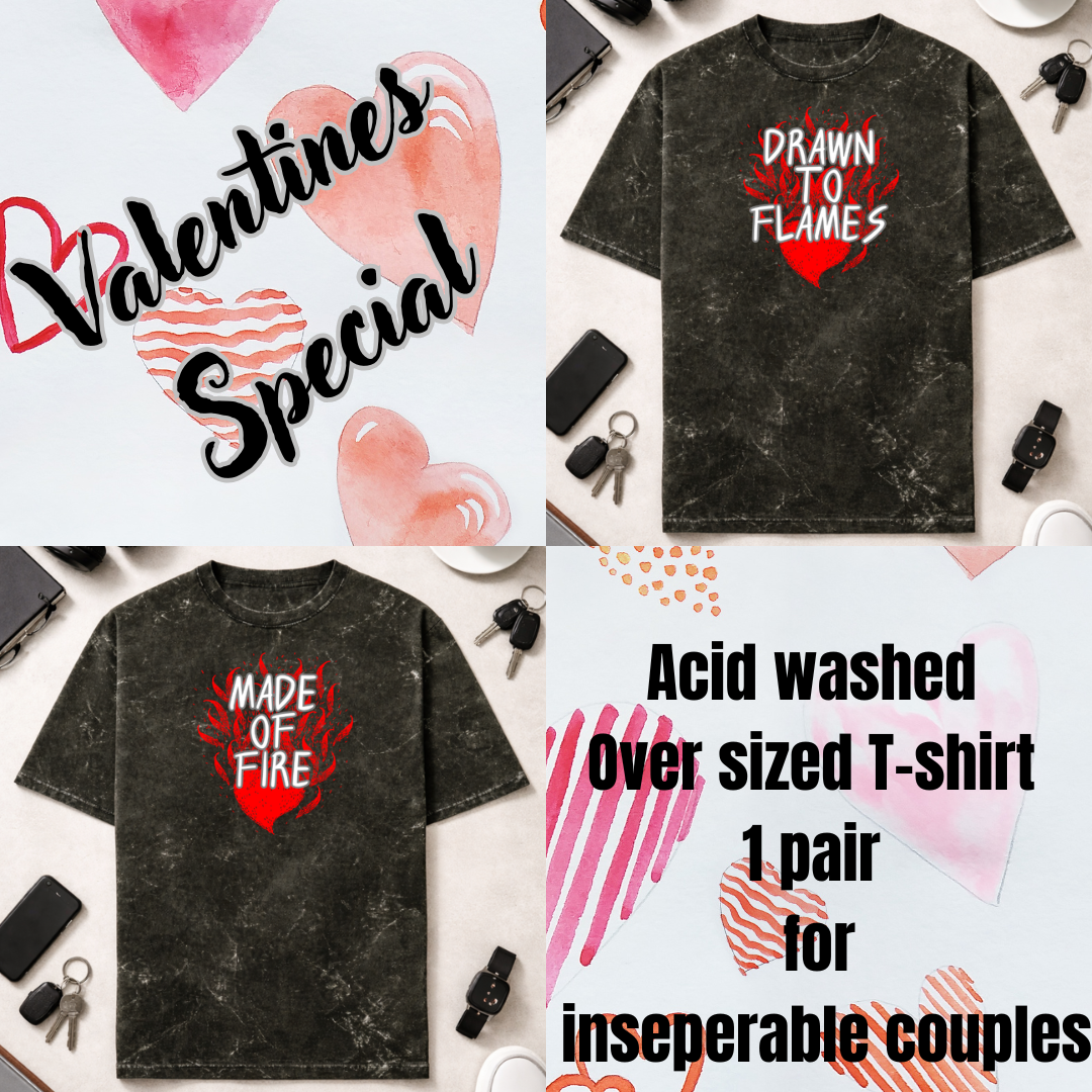 Fire & Flames - Unisex Acid Washed Oversized Tee Pair