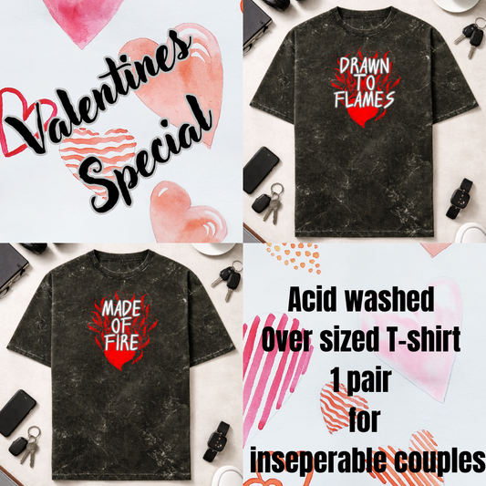Fire & Flames - Unisex Acid Washed Oversized Tee Pair